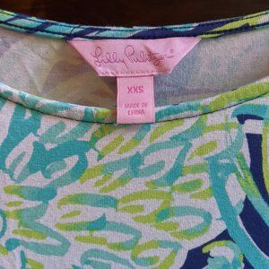 LILLY PULITZER JERSEY SHIFT DRESS / MINIDRESS WITH BELL SLEEVES XXS